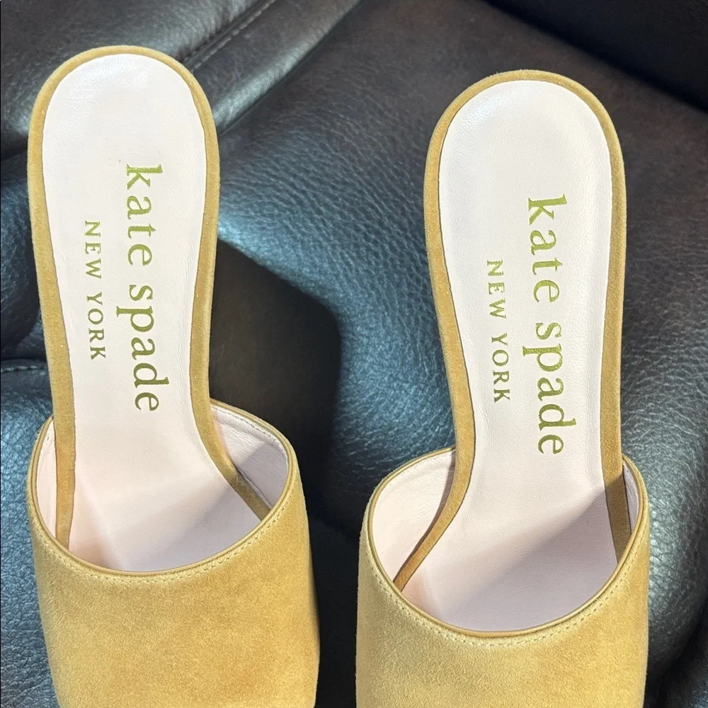 kate spade Suede leather Penelope Cork Wedge bungalow Slide in shoes 9